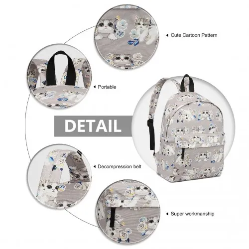 E1401-17CT - Miss Lulu Large Backpack Cat Polka Dot - Grey sold by Beagle Boutique product image thumbnail 5
