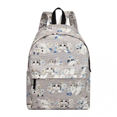 E1401-17CT - Miss Lulu Large Backpack Cat Polka Dot - Grey sold by Beagle Boutique