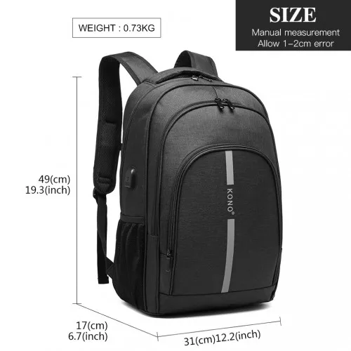 E1972 - Kono Large Backpack with Reflective Stripe and USB Charging Interface - Black sold by Beagle Boutique product image thumbnail 5