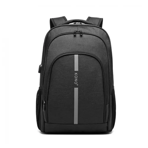 E1972 - Kono Large Backpack with Reflective Stripe and USB Charging Interface - Black sold by Beagle Boutique product image thumbnail 2
