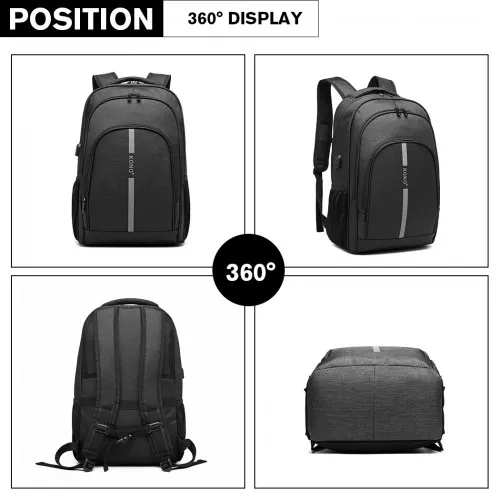 E1972 - Kono Large Backpack with Reflective Stripe and USB Charging Interface - Black sold by Beagle Boutique product image thumbnail 4