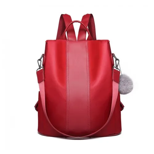 LG1903 - Miss Lulu Two Way Backpack Shoulder Bag with Pom Pom Pendant - Red sold by Beagle Boutique product image thumbnail 2