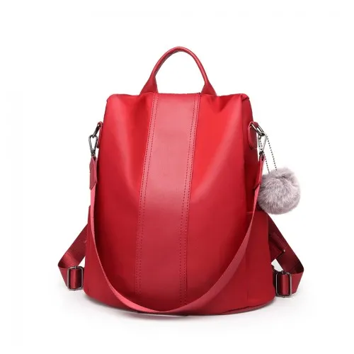 LG1903 - Miss Lulu Two Way Backpack Shoulder Bag with Pom Pom Pendant - Red sold by Beagle Boutique product image thumbnail 3