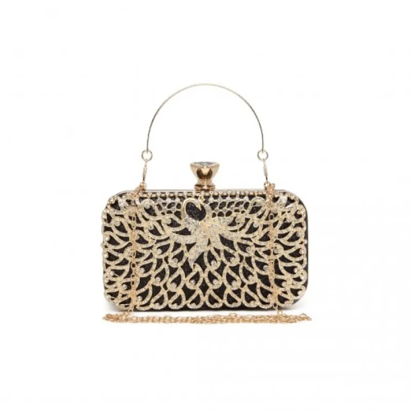 S2227 - Miss Lulu Sparkling Classical Women Clutch Purse Evening Bag - Black made by Beagle Boutique