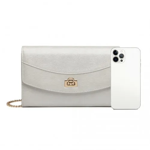LP2219 - Miss Lulu Elegant Flap Clutch Leather Chain Evening Bag - Silver sold by Beagle Boutique product image thumbnail 5