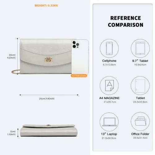 LP2219 - Miss Lulu Elegant Flap Clutch Leather Chain Evening Bag - Silver sold by Beagle Boutique product image thumbnail 4