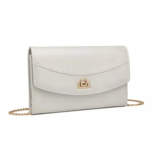 LP2219 - Miss Lulu Elegant Flap Clutch Leather Chain Evening Bag - Silver sold by Beagle Boutique