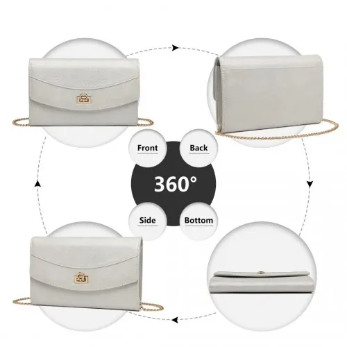LP2219 - Miss Lulu Elegant Flap Clutch Leather Chain Evening Bag - Silver sold by Beagle Boutique product image thumbnail 3