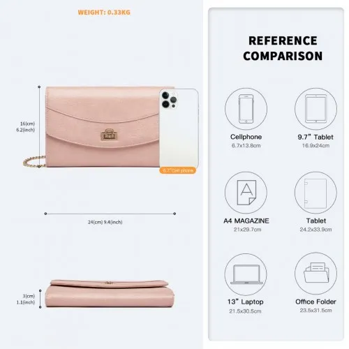 LP2219 - Miss Lulu Elegant Flap Clutch Leather Chain Evening Bag - Pink sold by Beagle Boutique product image thumbnail 4
