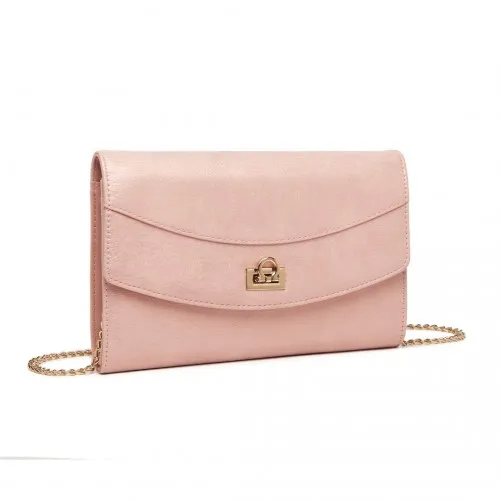 LP2219 - Miss Lulu Elegant Flap Clutch Leather Chain Evening Bag - Pink sold by Beagle Boutique