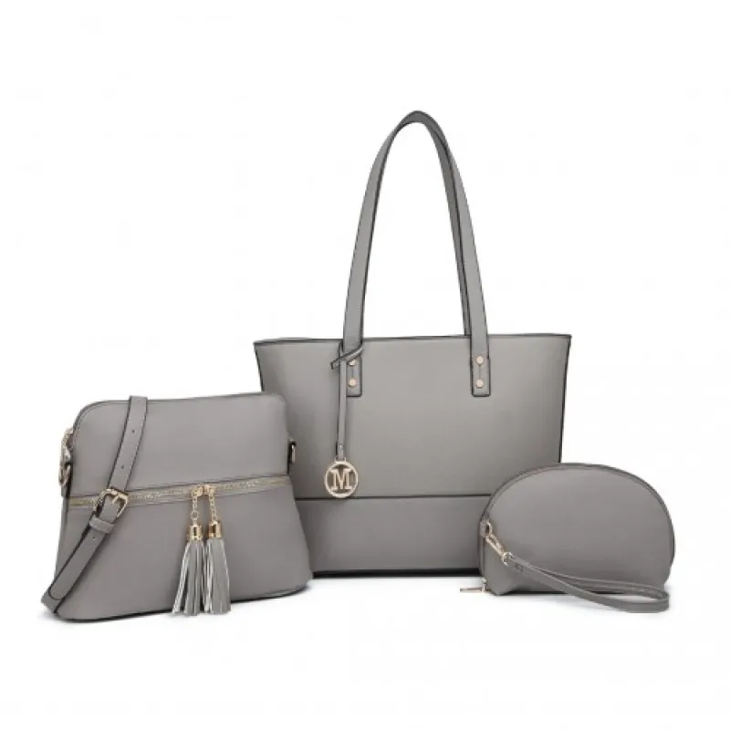 LG2023 - Miss Lulu 3 Piece Leather Look Tote Bag Set - Grey sold by Beagle Boutique