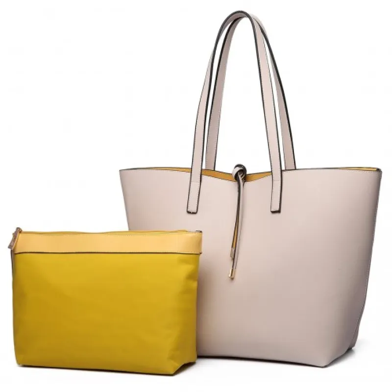 LT6628 - Miss Lulu Women Reversible Contrast Shopper Tote Bag Beige sold by Beagle Boutique