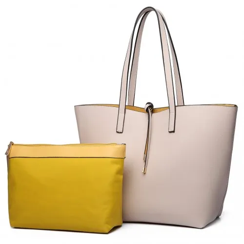 LT6628 - Miss Lulu Women Reversible Contrast Shopper Tote Bag Beige sold by Beagle Boutique