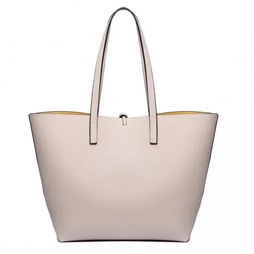 LT6628 - Miss Lulu Women Reversible Contrast Shopper Tote Bag Beige sold by Beagle Boutique product image thumbnail 3