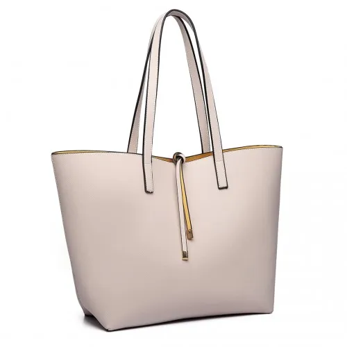 LT6628 - Miss Lulu Women Reversible Contrast Shopper Tote Bag Beige sold by Beagle Boutique product image thumbnail 2