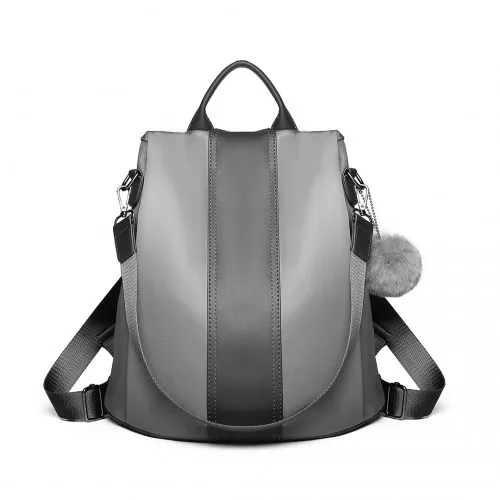 LG1903 - Miss Lulu Two Way Backpack Shoulder Bag with Pom Pom Pendant - Grey sold by Beagle Boutique