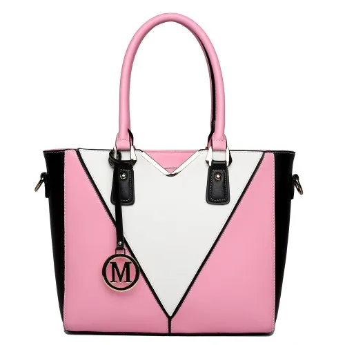 LG1641 - Miss Lulu Leather Look V-Shape Shoulder Handbag - Pink sold by Beagle Boutique product image thumbnail 2