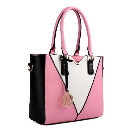 LG1641 - Miss Lulu Leather Look V-Shape Shoulder Handbag - Pink sold by Beagle Boutique product image thumbnail 3