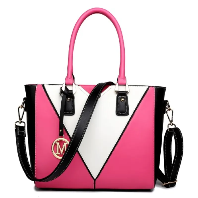 LG1641 - Miss Lulu Leather Look V-Shape Shoulder Handbag - Plum sold by Beagle Boutique