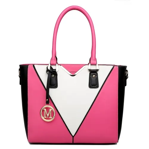 LG1641 - Miss Lulu Leather Look V-Shape Shoulder Handbag - Plum sold by Beagle Boutique product image thumbnail 2