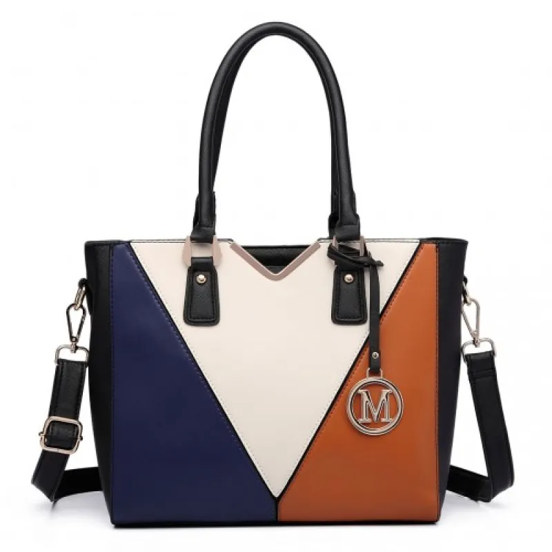 LG6632 - Miss Lulu Leather Look V-Shape Multicolour Tote Bag - Brown sold by Beagle Boutique