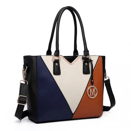 LG6632 - Miss Lulu Leather Look V-Shape Multicolour Tote Bag - Brown sold by Beagle Boutique product image thumbnail 2