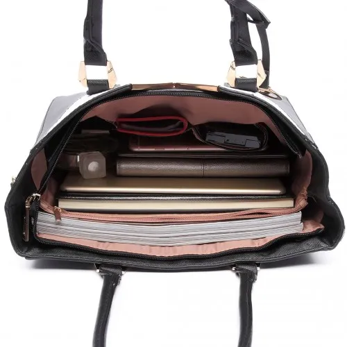 LG6632 - Miss Lulu Leather Look V-Shape Multicolour Tote Bag - Brown sold by Beagle Boutique product image thumbnail 5