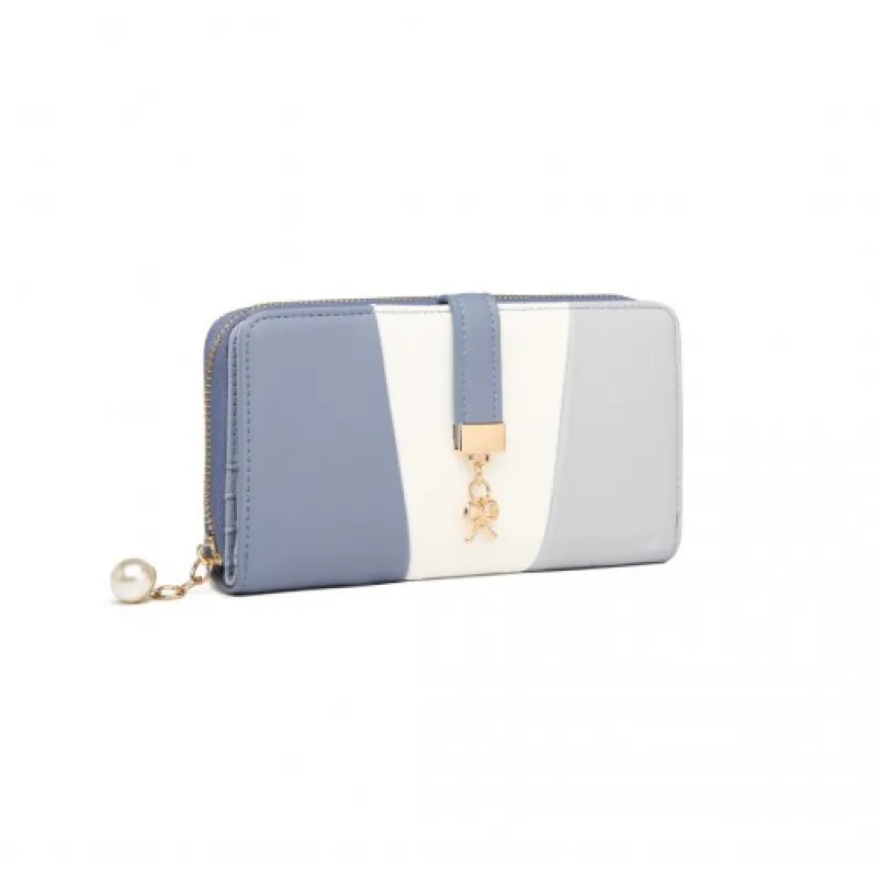 LP2030 - Miss Lulu Tri Colour Women's Leather Look Purse - Azure sold by Beagle Boutique