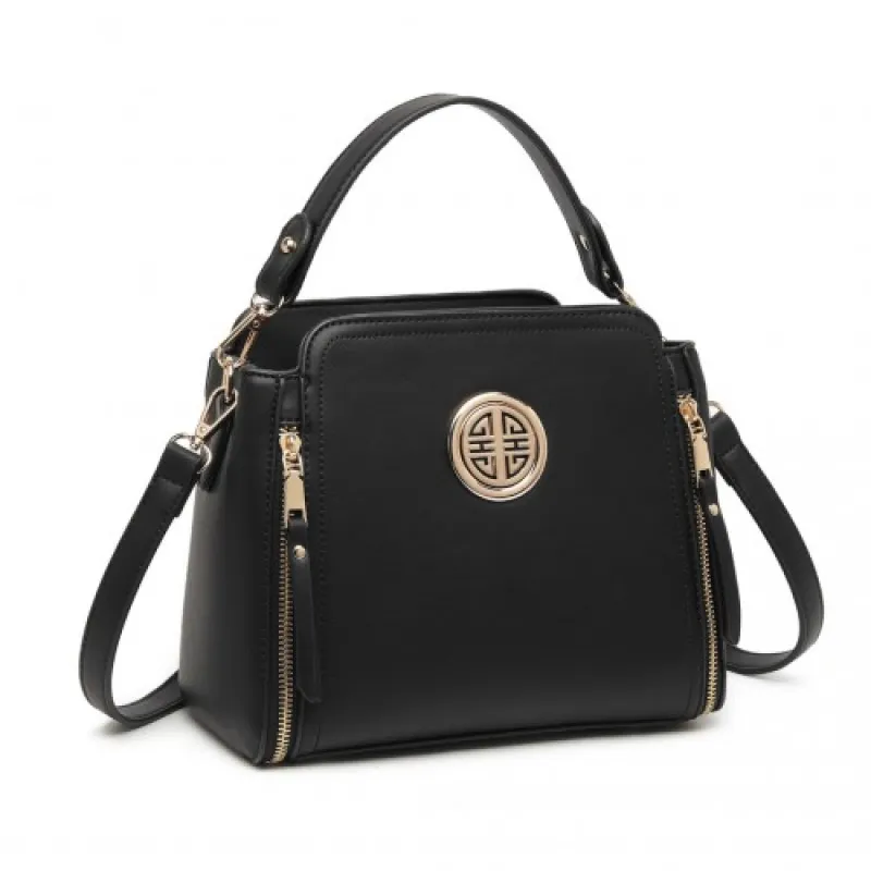 LB2126 - Miss Lulu Leather Look Practical Crossbody Bag - Black sold by Beagle Boutique