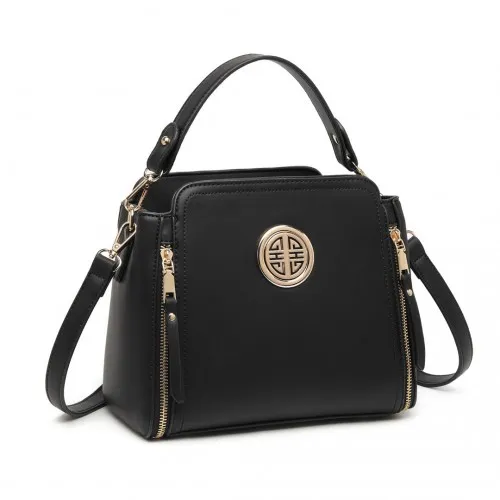 LB2126 - Miss Lulu Leather Look Practical Crossbody Bag - Black sold by Beagle Boutique