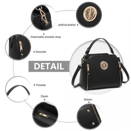 LB2126 - Miss Lulu Leather Look Practical Crossbody Bag - Black sold by Beagle Boutique product image thumbnail 5
