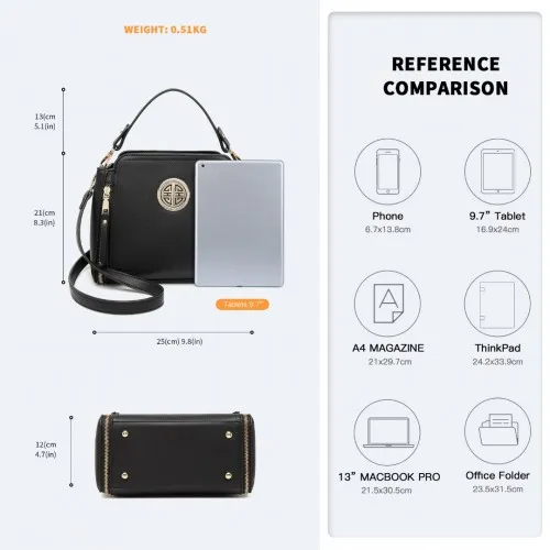 LB2126 - Miss Lulu Leather Look Practical Crossbody Bag - Black sold by Beagle Boutique product image thumbnail 4