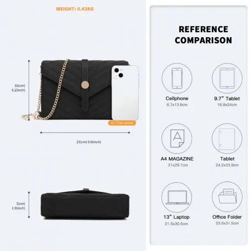 LP2205 - Miss Lulu V-stitched Flap Leather Chain Bag - Black sold by Beagle Boutique product image thumbnail 5