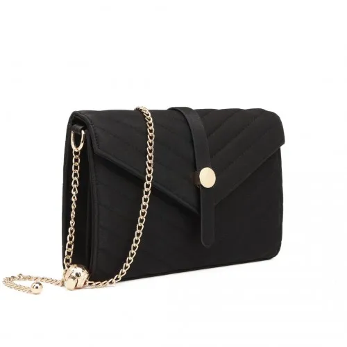 LP2205 - Miss Lulu V-stitched Flap Leather Chain Bag - Black sold by Beagle Boutique