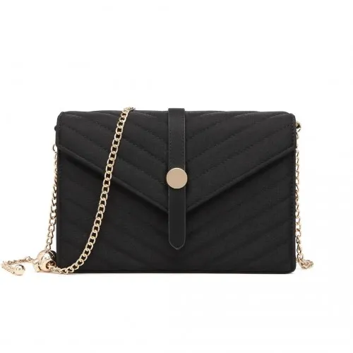 LP2205 - Miss Lulu V-stitched Flap Leather Chain Bag - Black sold by Beagle Boutique product image thumbnail 2