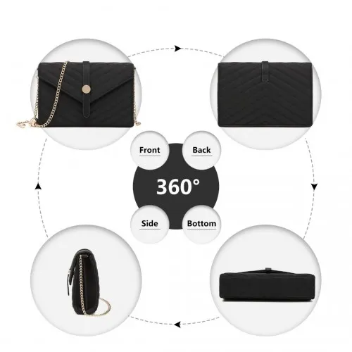 LP2205 - Miss Lulu V-stitched Flap Leather Chain Bag - Black sold by Beagle Boutique product image thumbnail 4