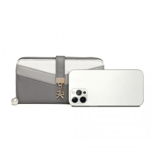 LP2215 - Miss Lulu Mixed Colour Women's Leather Look Clutch Purse - Grey sold by Beagle Boutique product image thumbnail 5