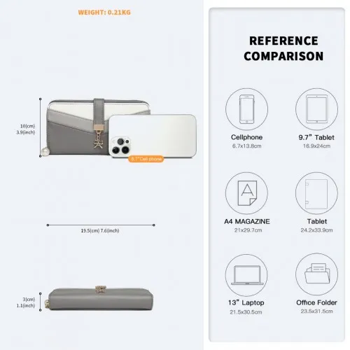 LP2215 - Miss Lulu Mixed Colour Women's Leather Look Clutch Purse - Grey sold by Beagle Boutique product image thumbnail 4