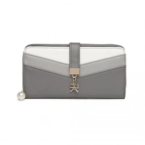 LP2215 - Miss Lulu Mixed Colour Women's Leather Look Clutch Purse - Grey sold by Beagle Boutique