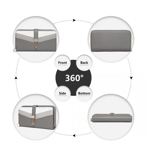 LP2215 - Miss Lulu Mixed Colour Women's Leather Look Clutch Purse - Grey sold by Beagle Boutique product image thumbnail 3