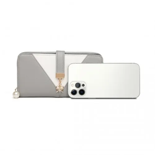 LP2216 - Miss Lulu Two Tone Women's Leather Look Clutch Purse - Grey sold by Beagle Boutique product image thumbnail 5