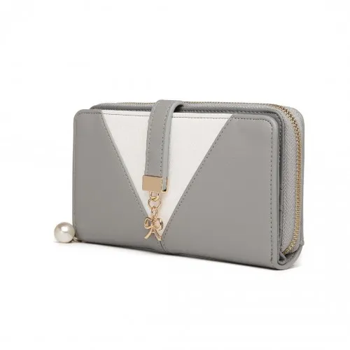 LP2216 - Miss Lulu Two Tone Women's Leather Look Clutch Purse - Grey sold by Beagle Boutique product image thumbnail 2