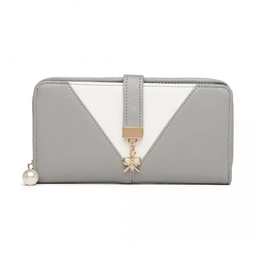 LP2216 - Miss Lulu Two Tone Women's Leather Look Clutch Purse - Grey sold by Beagle Boutique