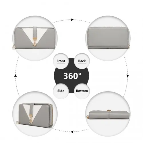 LP2216 - Miss Lulu Two Tone Women's Leather Look Clutch Purse - Grey sold by Beagle Boutique product image thumbnail 3