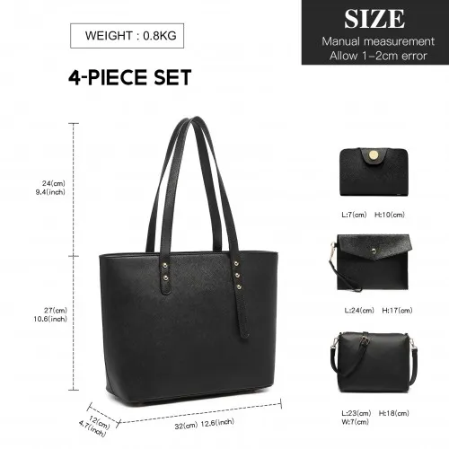 LG6931 - Miss Lulu 4 Piece Handbag Set - Black sold by Beagle Boutique product image thumbnail 4