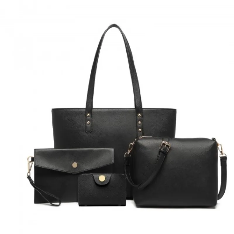 LG6931 - Miss Lulu 4 Piece Handbag Set - Black sold by Beagle Boutique