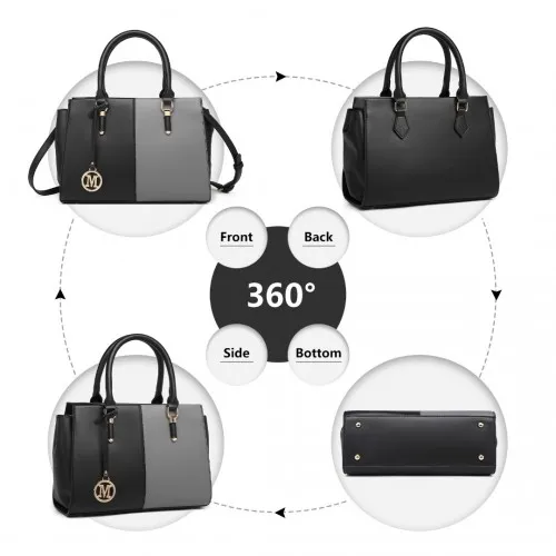 LG2224 - Miss Lulu Vintage Two-colour Patchwork Handbag Tote Bag - Black sold by Beagle Boutique product image thumbnail 3