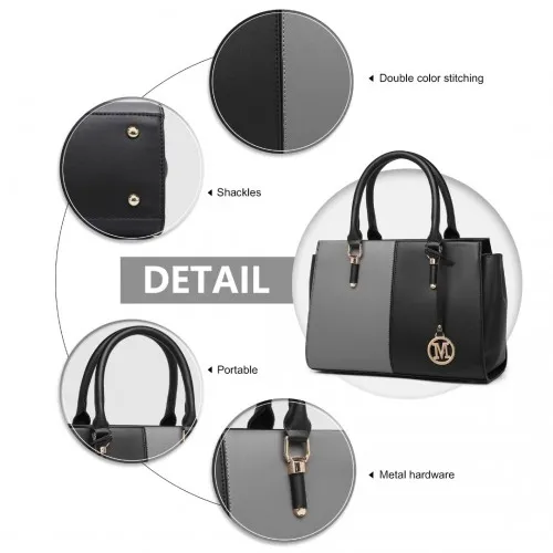 LG2224 - Miss Lulu Vintage Two-colour Patchwork Handbag Tote Bag - Black sold by Beagle Boutique product image thumbnail 5
