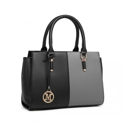 LG2224 - Miss Lulu Vintage Two-colour Patchwork Handbag Tote Bag - Black sold by Beagle Boutique product image thumbnail 2