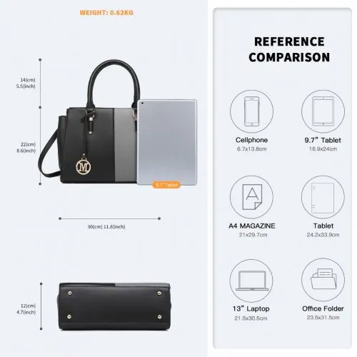 LG2224 - Miss Lulu Vintage Two-colour Patchwork Handbag Tote Bag - Black sold by Beagle Boutique product image thumbnail 4